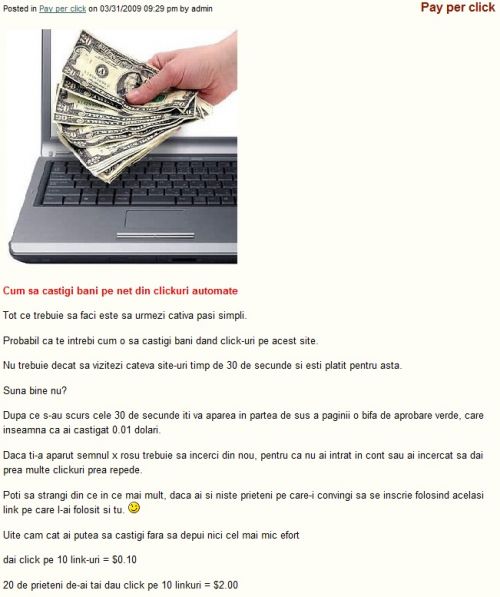 Hai sa facem bani online ! Milioane ! Cu totii ! Garantat ! Si gratis...
