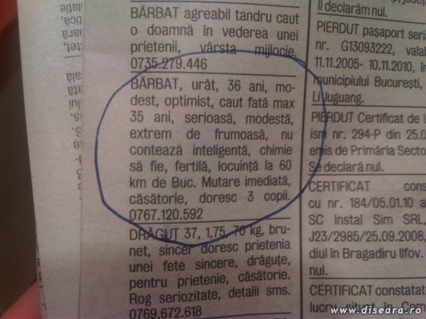 Ad in the newspaper