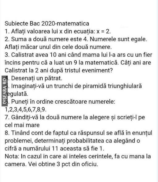Subiecte la BAC 2020