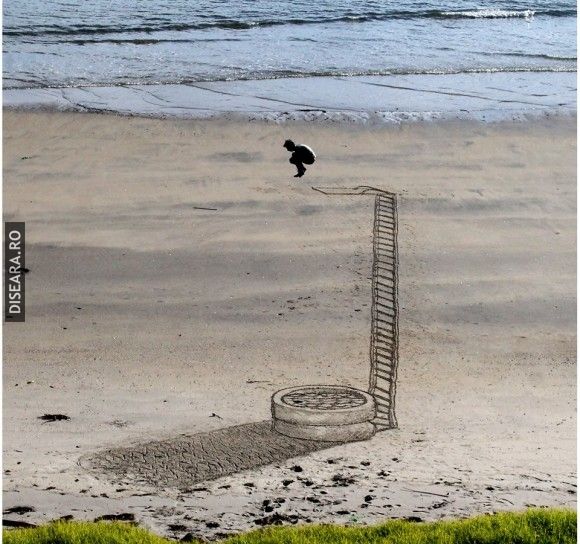 Beach Sand Art Diving Optical Illusion